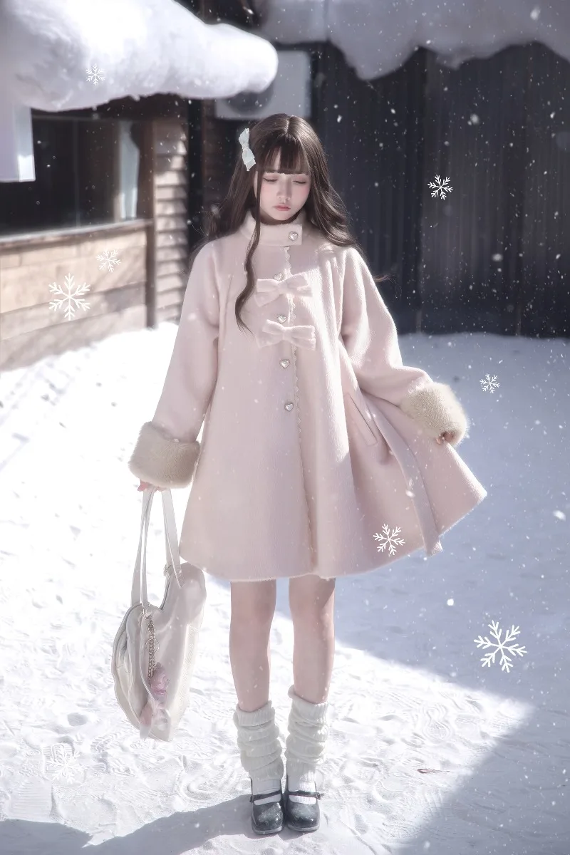 2025 Winter Autumn Original Japanese Style Elegant Cape Coat Pink Mass-Produced Lolita Long-sleeves Single-breasted Jacket Women