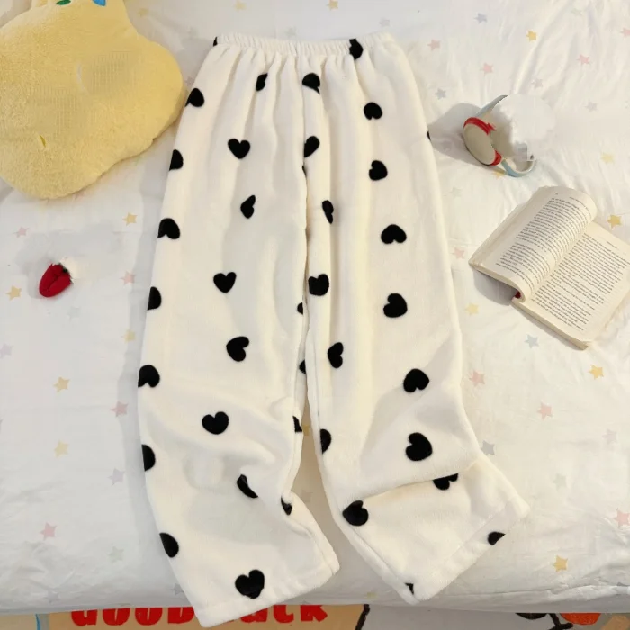 فتاة المرجان الصوف بنطلون بيجاما الخريف والشتاء لطيف رشاقته فضفاض طالب الدفء الحد الأدنى موضة المنزل السراويل الدوبامين الساخن