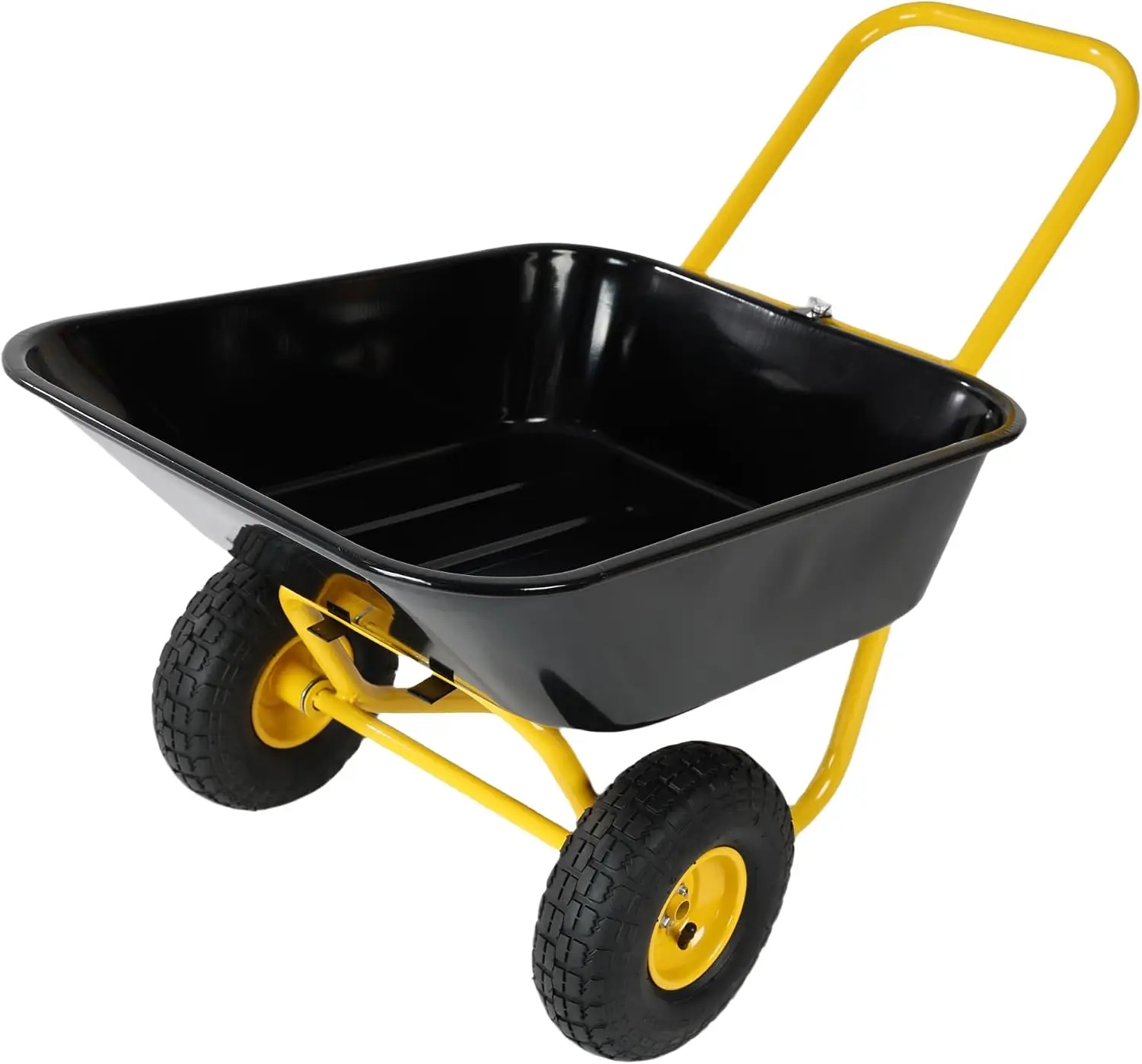 Heavy Duty Two Wheeled Garden Cart Quick Release Yellow Black 10 Inch Pneumatic Wheels Wheelbarrow