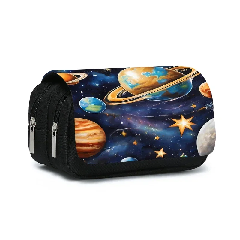 Kosmischer Planet Doppelschichtiger Flip-Stiftetui für Jungen und Mädchen Beste Geschenke 2D Flache Cartoon-Schulbedarf Federmäppchen für Kinder