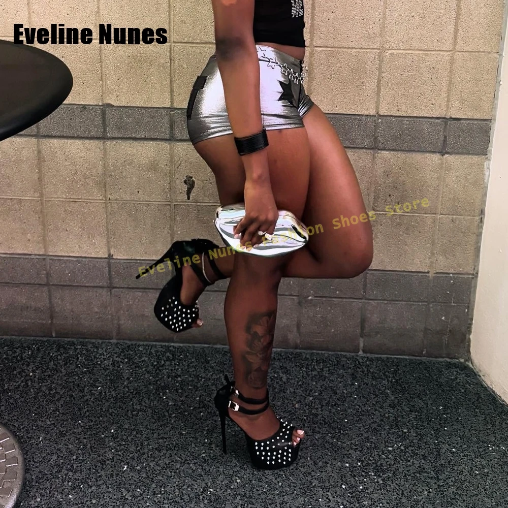 

Ankle Strap Rivet Platform Sandals Peep Toe Stiletto Side Air Cut Out Sexy Spicy Girl Women High Heels 2025 Summer Party Shoes