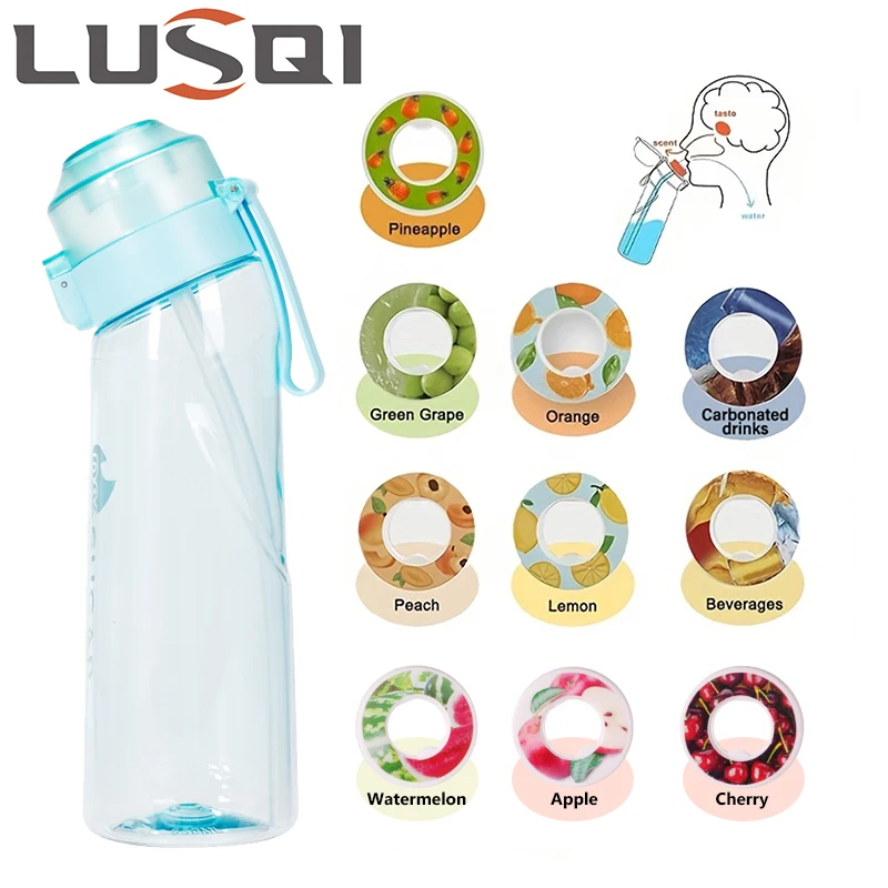 

LUSQI Air Flavored Water Bottle With 7 Flavor Ring Sports Fashion Straw Tritan Plastic Cup Suitable for Outdoor Sports Fitness