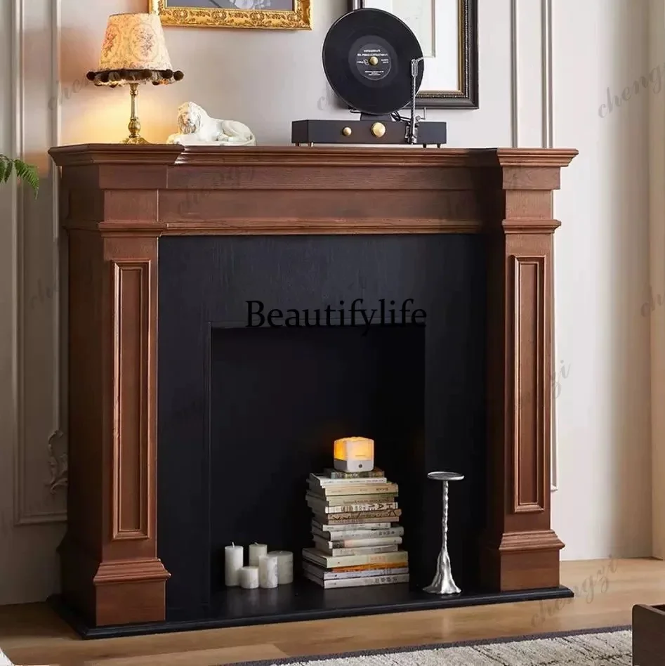 a55 American retro solid wood fireplace cabinet French living room mantel foyer decorative cabinet simulated flame fireplace