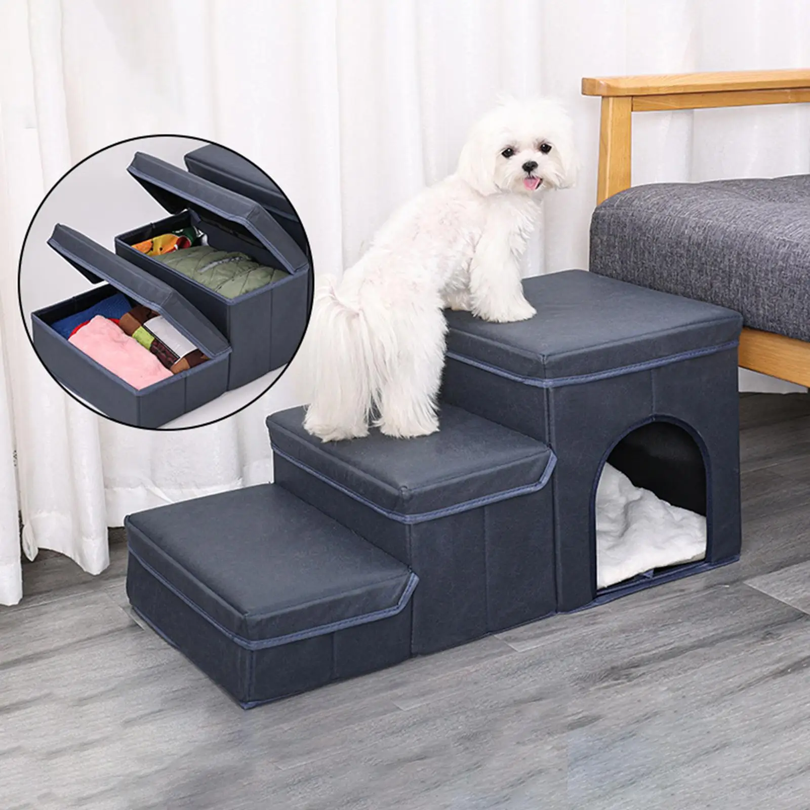 Folding Dog Stairs Dog Ramp Ladder Cave Bed Climbing  Non-slip Multifunctional Dog  Small Dogs Cats Bed