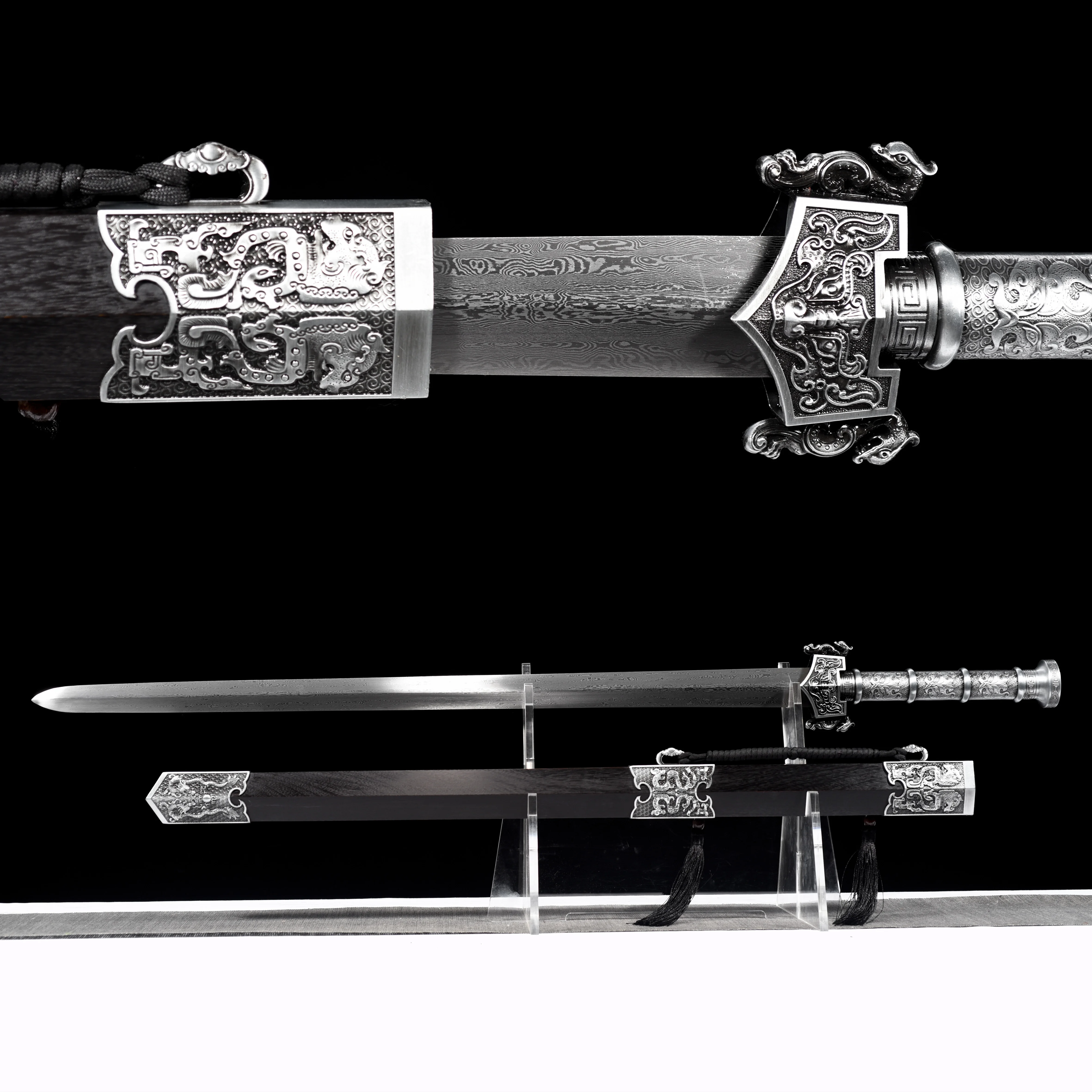 103cm Medieval Chinese Sui-edged sword of Han Dynasty Damascus Steel Real Steel sword Sharp combat ready weapon Samurai sword