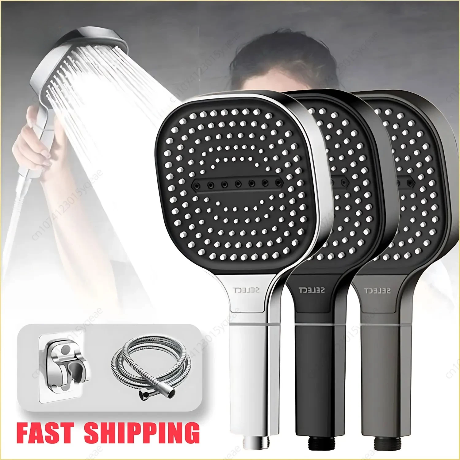 3 Mode Large Panel High Pressure Shower Head Kit with Filter Cartridge Strong Water Flow Shower Head for Bathroom Accessories