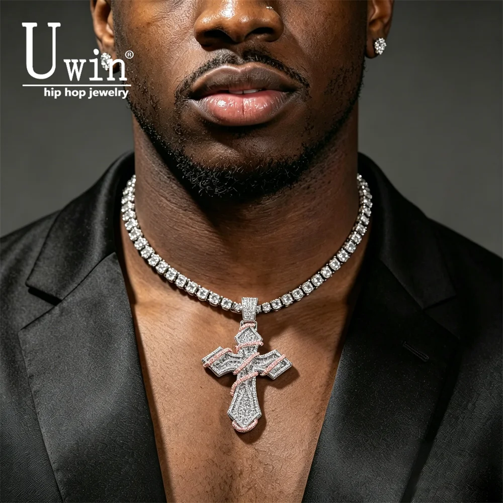 

Uwin Thorns Etwined Arund Cross Pendant Necklace Micro Paved Multi Layer Necklace Luxury Hiphop Jewelry For Men Women