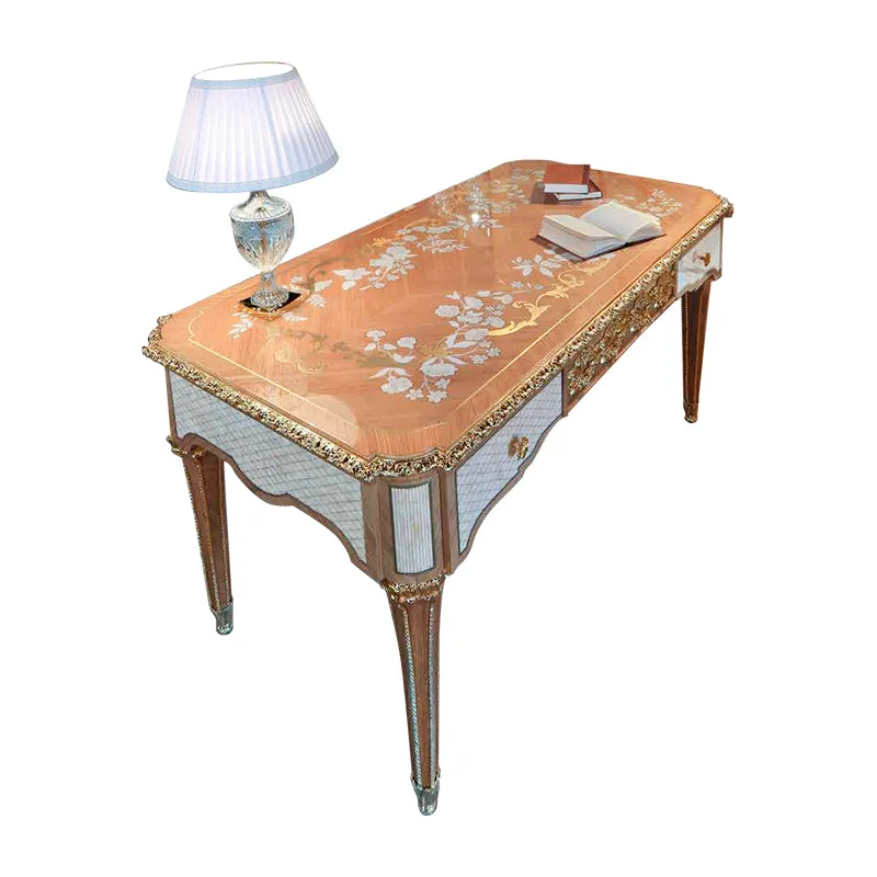 

European birch carved shell parquet computer table luxury bookcase