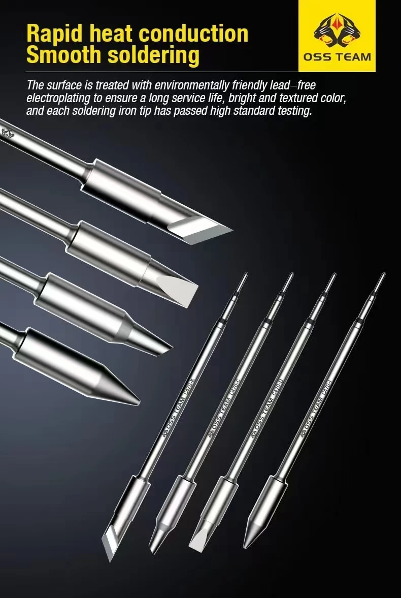 OSS TEAM C470 Soldering Tips - 5 Types, Anti-Oxidation, Fast Heat Transfer, Long Life, Lead-Free Professional Welding