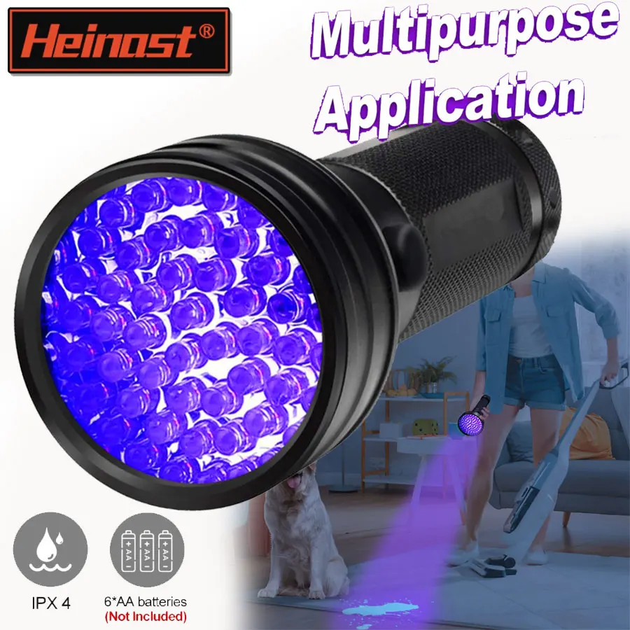 

Портативный УФ-светодиодный фонарик с черным светом, ультрафиолетовый фонарь, детектор черного света для мочи собак, лампа для обнаружения пятен домашних животных и клопов на кровати