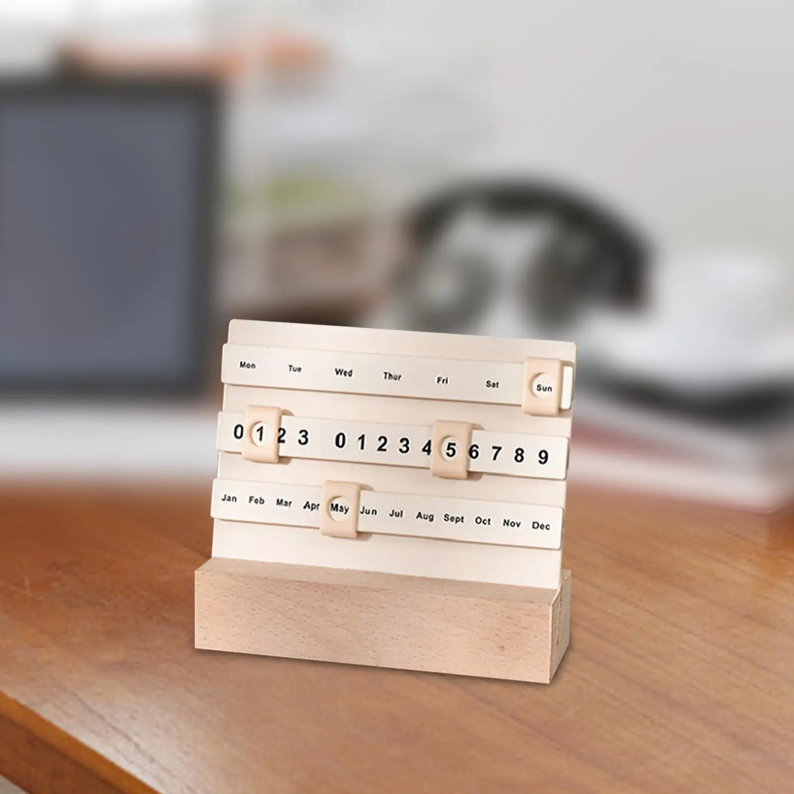 Slider Perpetual Calendar 2024 Wooden Calendar DIY Moving Wooden Block Calendar for Restaurants Desk Home Farmhouse Coffee Shops