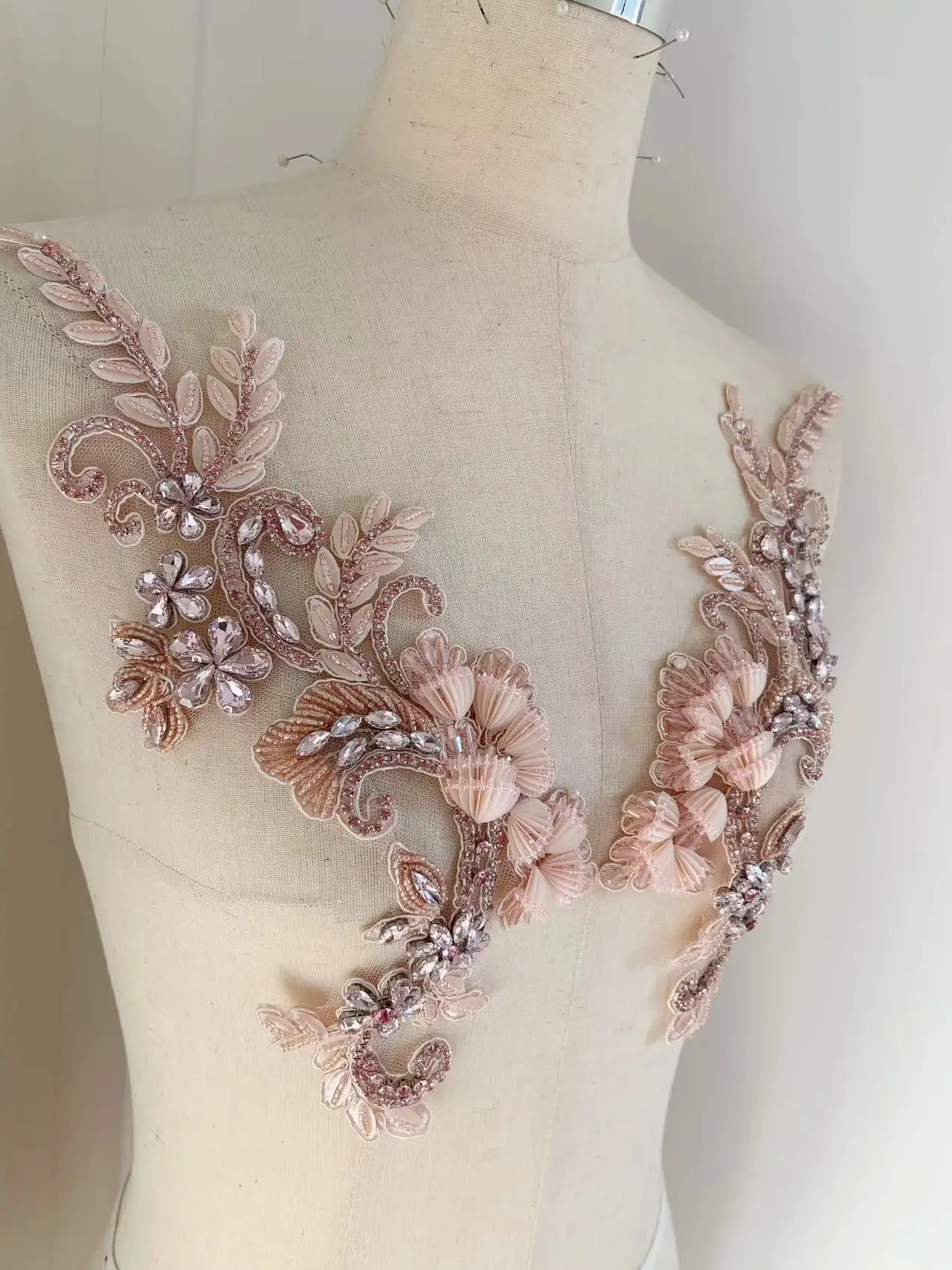 1-pair-light-pink-trumpet-flower-rhinestone-patch-applique-with-3d-flower-for-wedding-dressesbridal-decorball-gowncouture