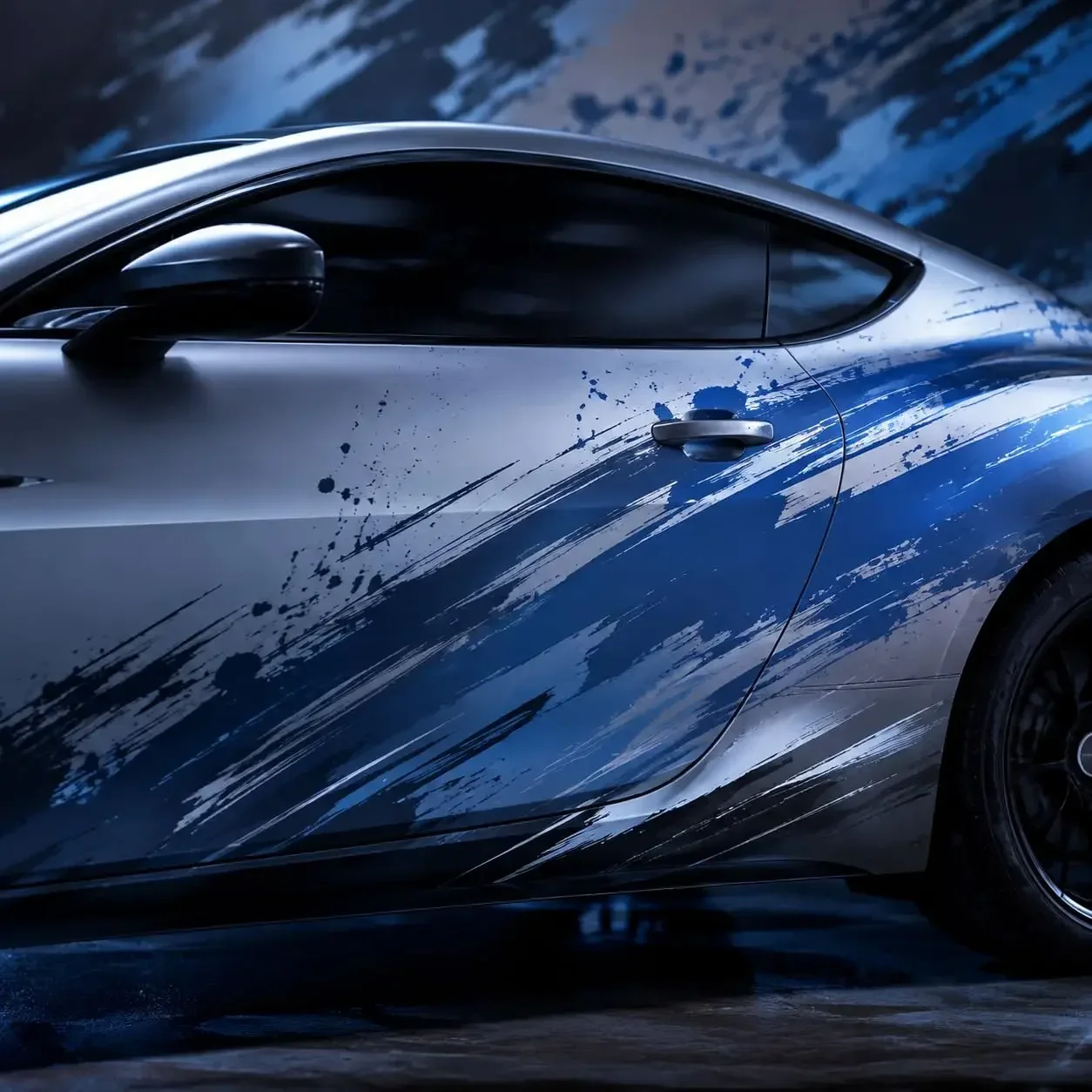 Blue Grunge Brush Stroke Car Wrap Vinyl Decal Sticker