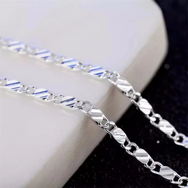 Modny naszyjnik ze złota próby 18K, 2 mm, długość 16/18/20/22/24/26/28/30 cali, naszyjnik z łańcuszkiem bocznym dla kobiet i mężczyzn, biżuteria, naszyjnik ze srebra próby 925. — zdjęcie 2