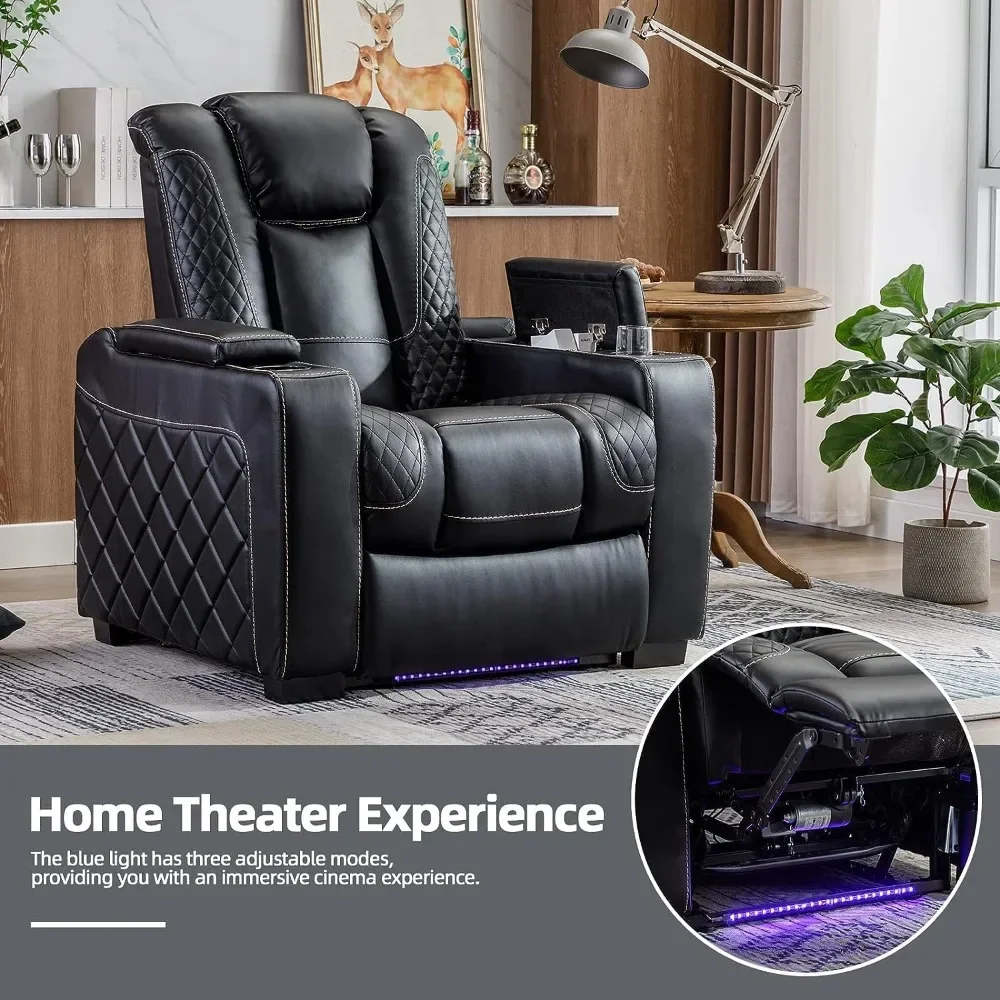 Electric Power Recliner Chair, Faux Leather Seating Power Recliner with Adjustable Headrest, Hidden Arm Storage, USB Ports