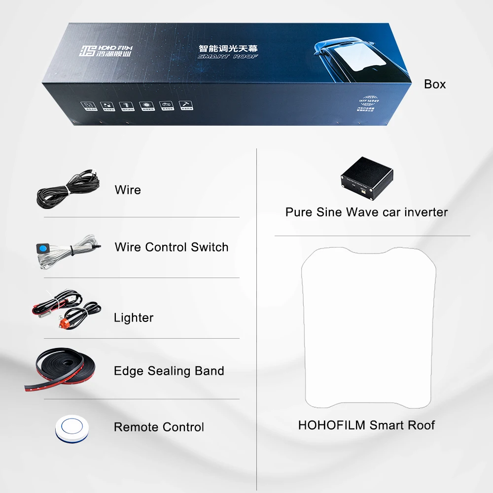 HOHOFILM Smart Roof Film 12V PDLC Smart Film Switchable Electric White Dimming Glass Electronic Film for Car Vehicles Roof