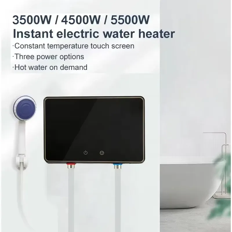 For 230V 5.5kW Glass Panel Bathroom Tankless Water Heater Electric Instant Shower Hot Water Geyser Touch Control Hotel