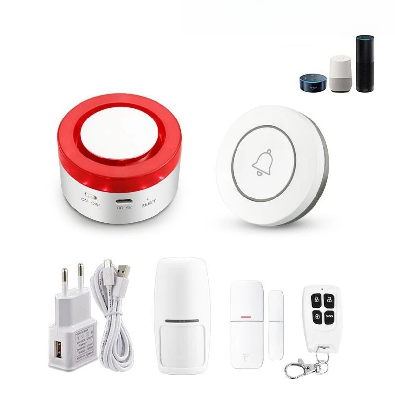 

Graffiti smart gateway sound and light alarm WIFI alarm three-in-one smart home anti-theft system