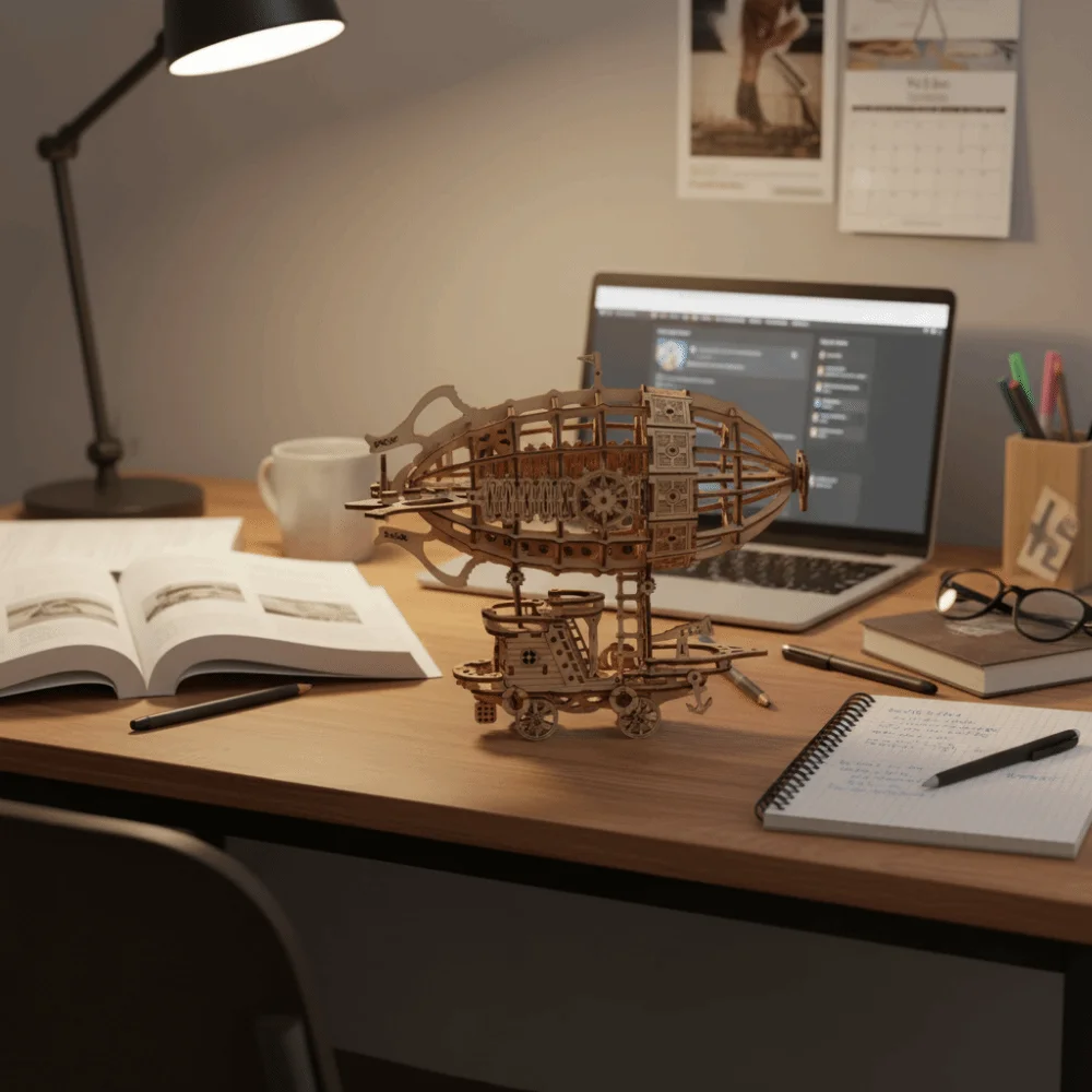 نموذج سفينة هوائية خشبية للبناء، تصميم ميكانيكي يدوي الصنع، لغز خشبي ثلاثي الأبعاد، مجموعات نماذج ميكانيكية ثلاثية الأبعاد، نموذج للبناء