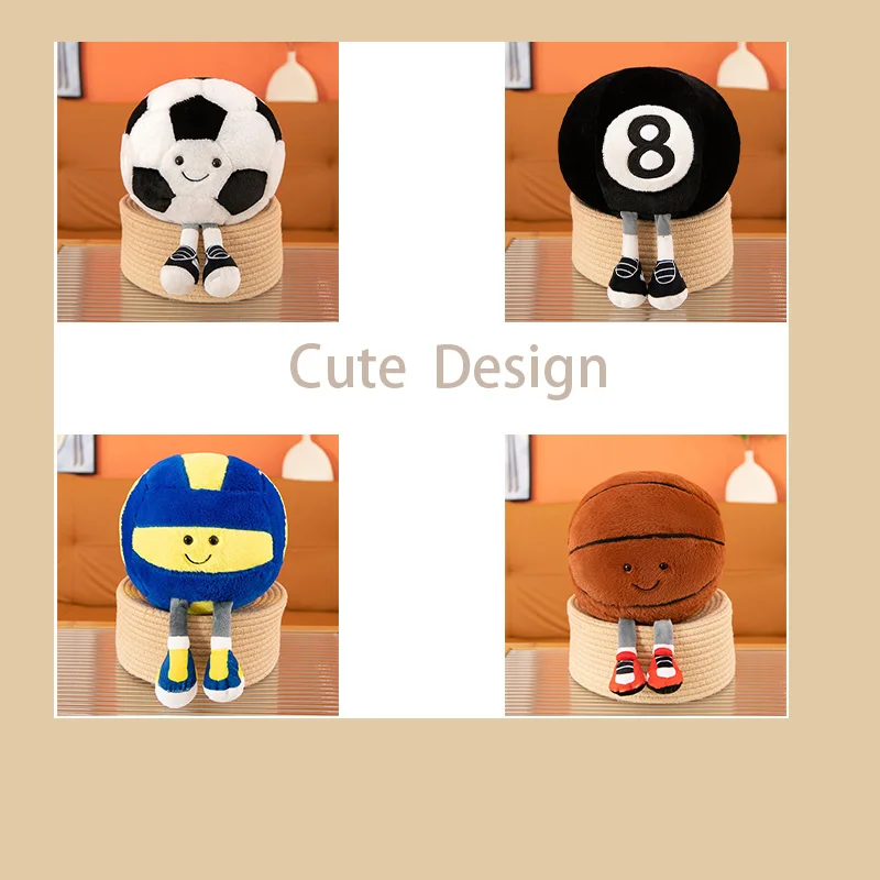 

Cute Sports Ball Plush Toy Set Soft Fill Basketball Football Volleyball Billiards 8-Ball Plush Toy with Legs for Sports Fans