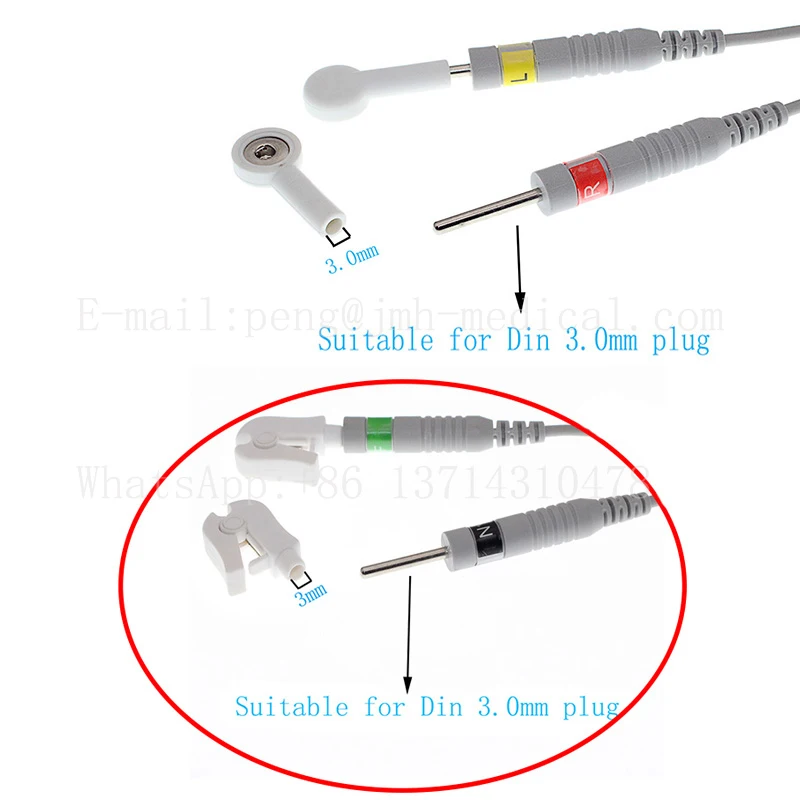 ECG EKG Lead Wires Holter Cable Snap or Clip Connector Electrode Adapter use for 3.0 mm Din 4.0 mm Banana Plug, 5pcs/bag.