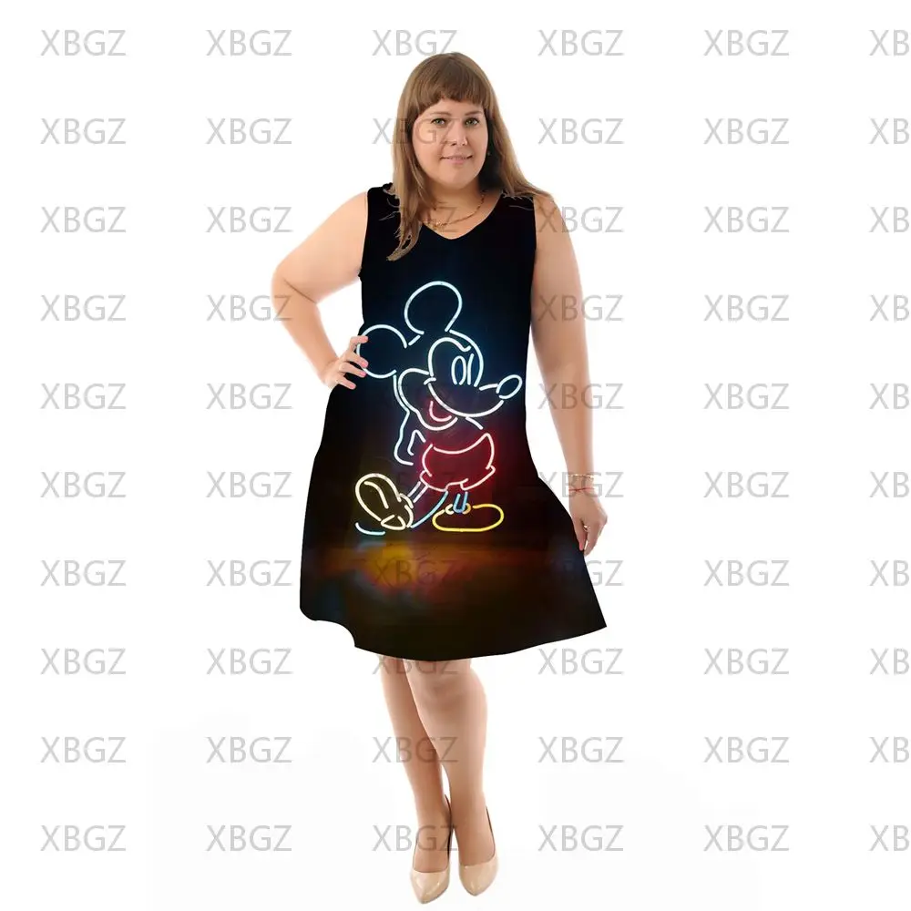 Sexy vestidos de tamanho grande para mulher 4xl 5xl 6xl vestido de praia elegante gordinho minnie mouse chique mulher mickey verão 2022 boho disney