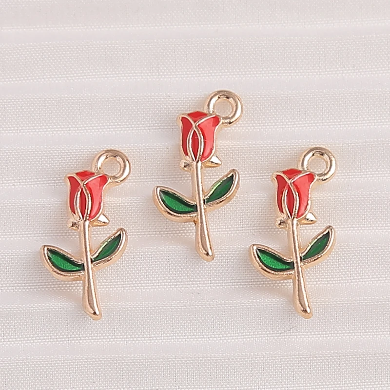 10 Stück 10 x 18 mm niedliche Emaille-Rosen-Blumen-Charms-Anhänger für Schmuckherstellung, Halsketten, Ohrringe, Armbänder, DIY-Bastelzubehör – Detail 4