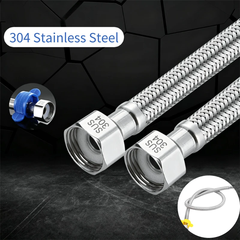 304 Stainless Steel Braided Hose Water Heater Toilet Faucet Connection High Pressure Explosion-proof Water Inlet Hose Household