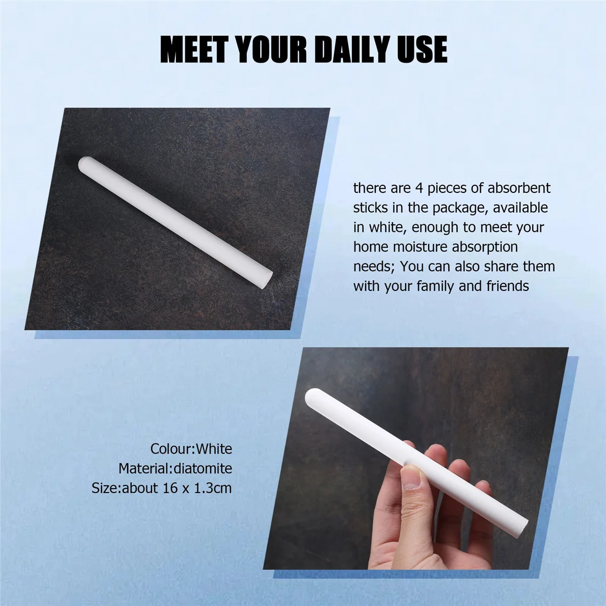 High-end 4Pc Drying Rod Stick Diatomite Moisture Absorbing Stick Clean Water Absorption Rod Diatomite Earth Desiccant for Laundr
