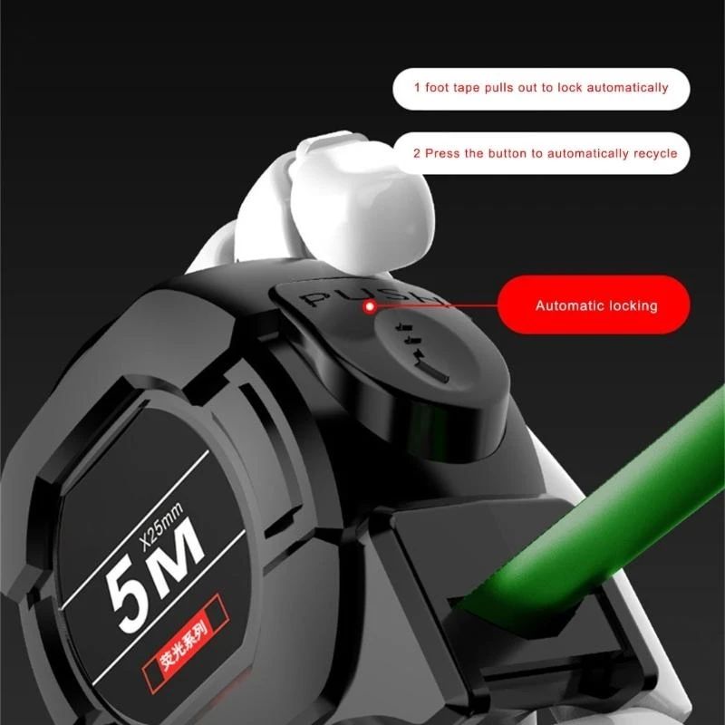 

652F 5/7.5/10m Steel Measuring Tape High Contrast Dark Easy Reading Fluorescent Tape Measure for Low Light Visibility Heavy D