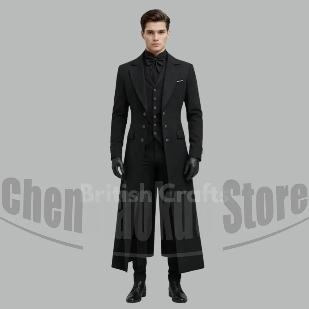

Black Men Tailcoat 3 Piece Chic Double Breasted Solid Color Outfit Fashion Formal Wedding Groom Prom Party Cosplay Suits
