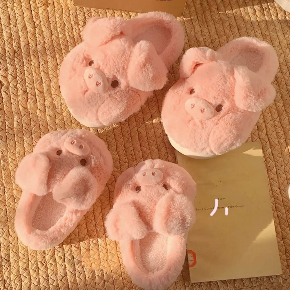 

Fashion Homewear Pig Plush Slippers Thicken Cartoon Winter Warm Slippers Thick Soled Anti-slip Furry Cotton Shoes Gifts