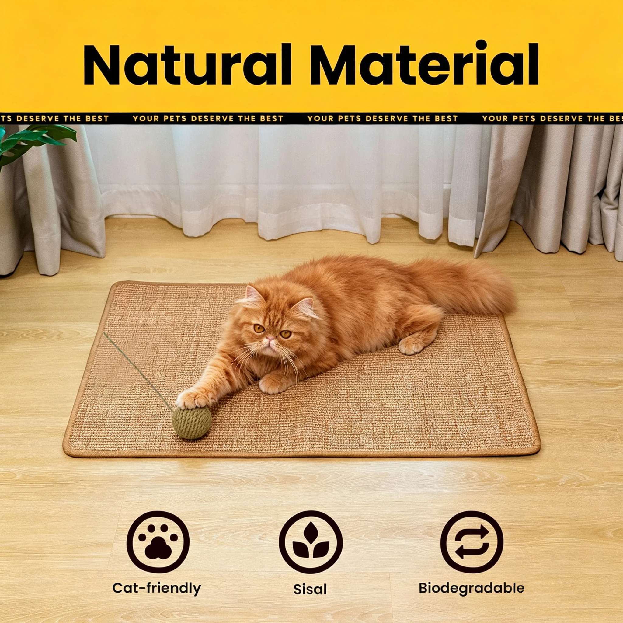 Natural Sisal Cat Scratcher Mat Cat Scratch Mats Horizontal Cat Floor Scratching Pad Rug Protect Couch Carpets Cat Paw Training