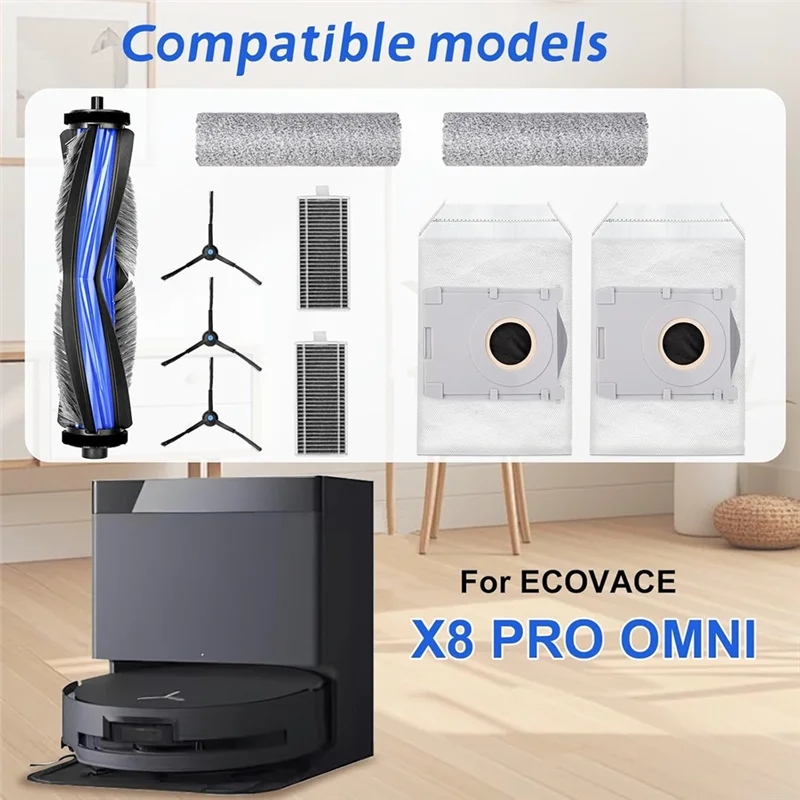 

【MEET】Replacement Part For ECOVACS DEEBOT X8 PRO Omni Vacuum Cleaner Main Brush,HEPA Filters,Dust Bags,Side Brushes