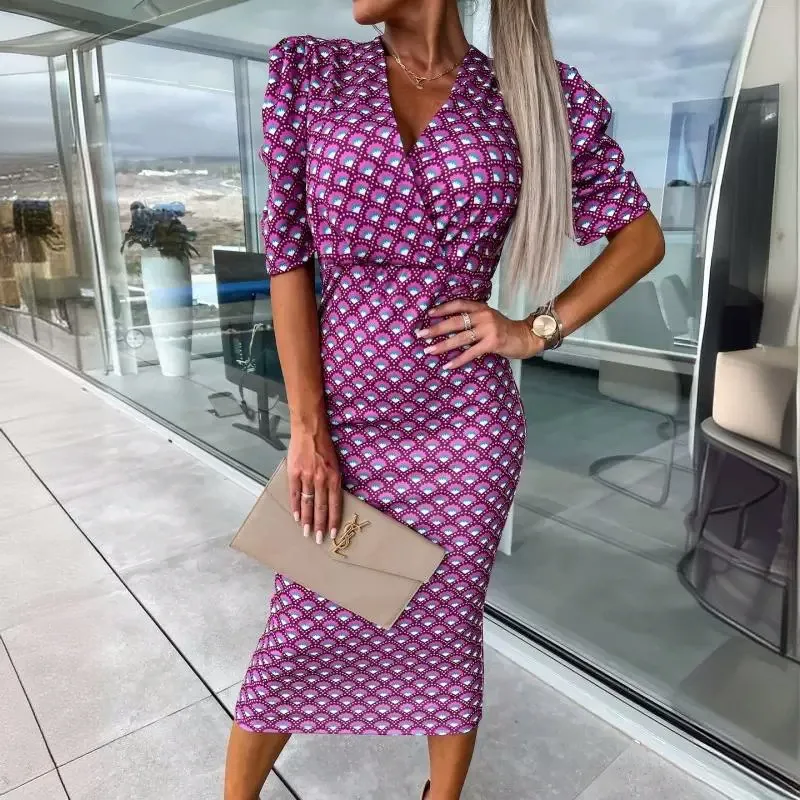 2024 Summer New Print MIDI One-step Dress Party Dresses Woman Длинные Платья Vestido Elegante Mujer Rock Damen Vacation Dresses