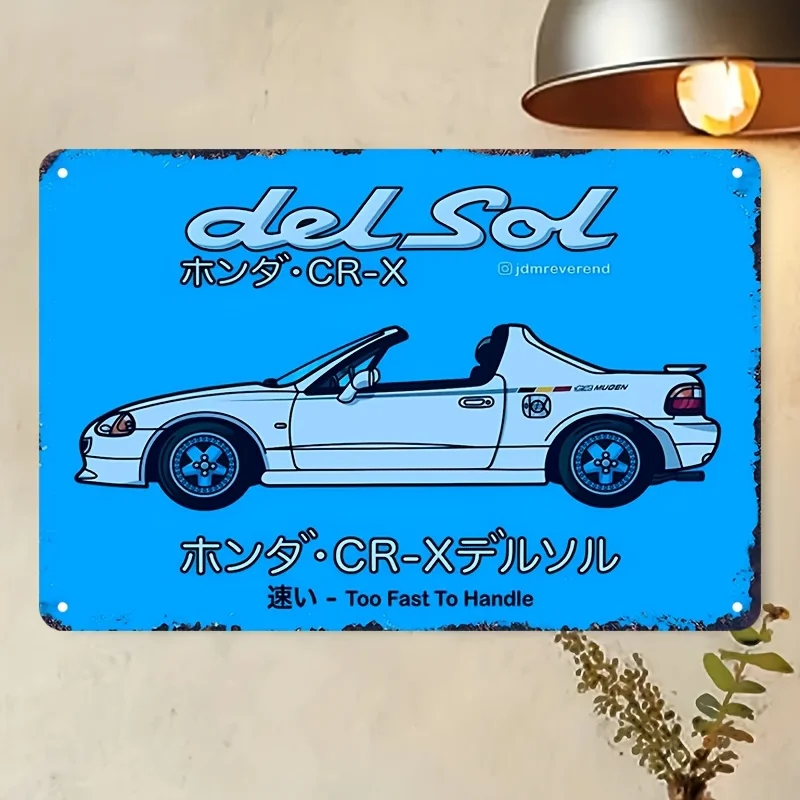 Del Sol CR-X Vintage Aluminum Metal Wall Art - Retro Blue & 
