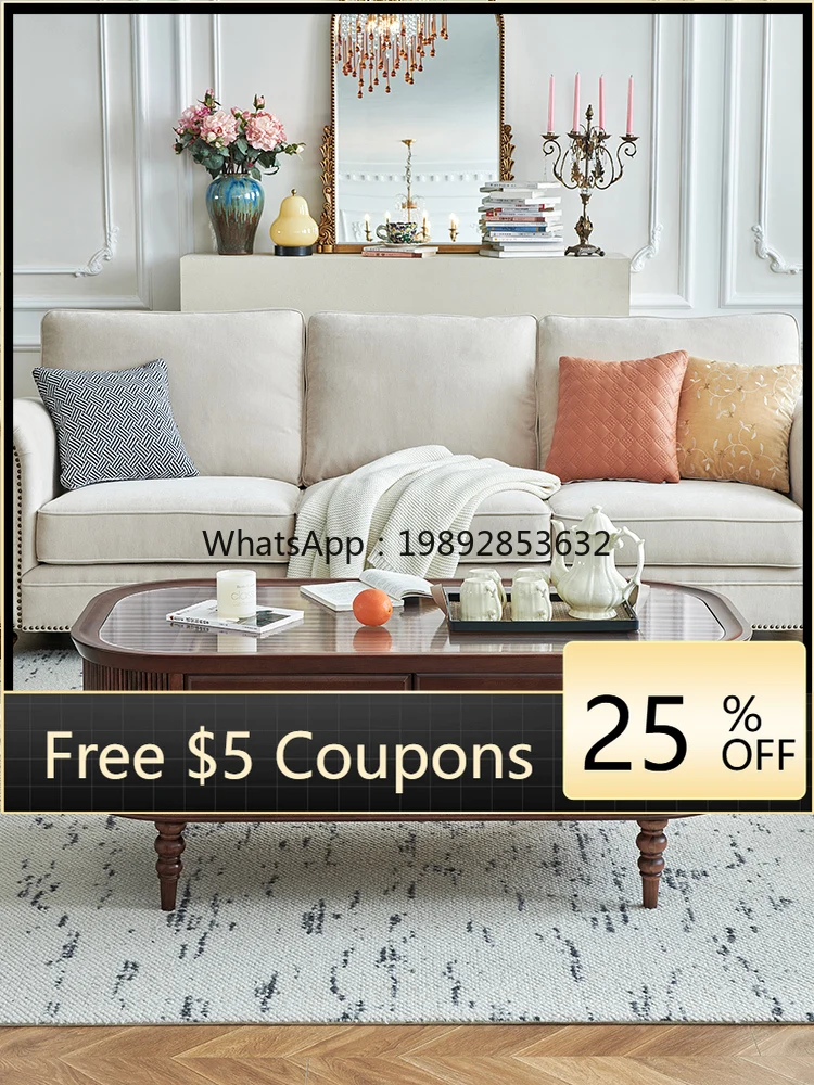 

retro coffee table solid wood oval tempered glass living room rock slab