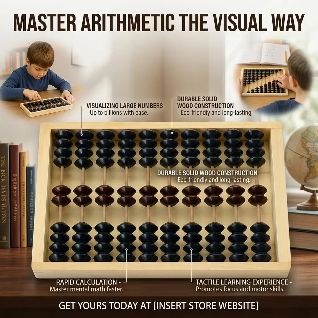 10‑Rod 10‑Bead Wooden Abacus Full‑Closed Bottom Mortise‑Tenon Stable Frame Color Contrast Beads For Early Math Educational