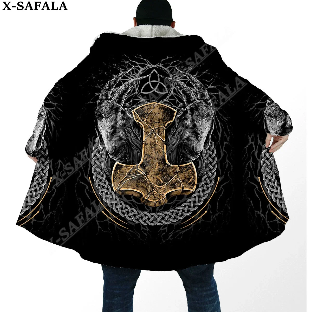 Wolf Raven Tattoo Symbol Viking Odin Tree of Life Overcoat Coat 3D Print Thick Warm Hooded Cloak  Men Windproof Fleece Unisex-3