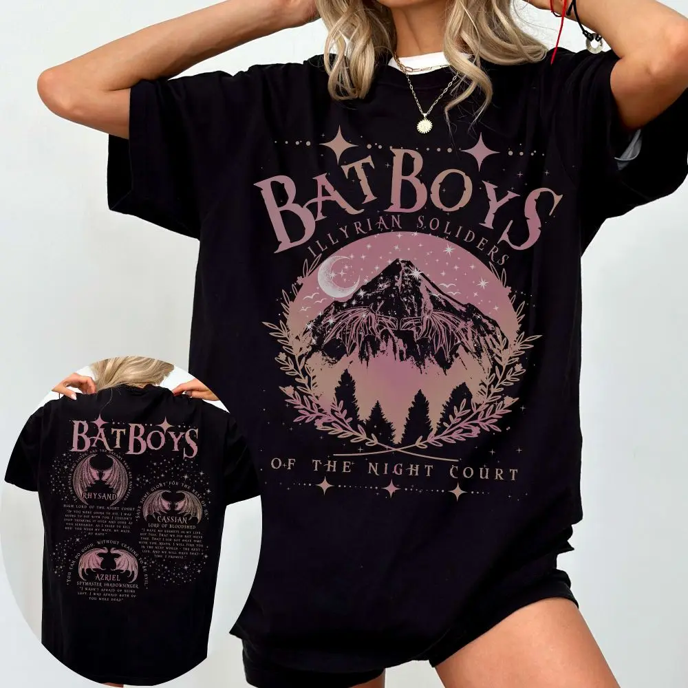 ACOTAR Bat Boys Shirt Sarah J Maas Book Boyfriend Night Court 100% Cotton Loose Retro Shirt Unisex Tee Fantasy Apparel Y2K Top