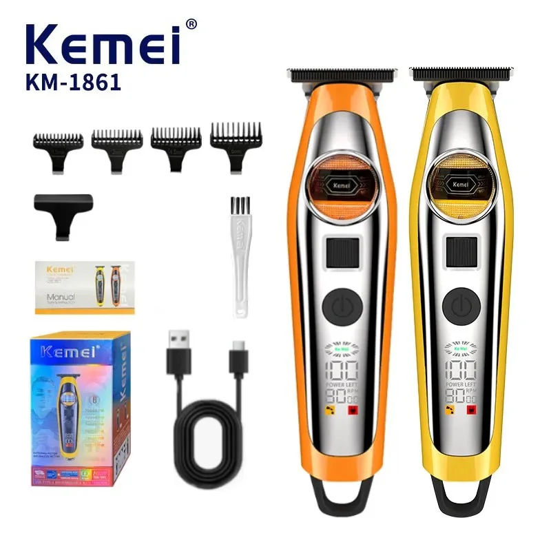 Kemei 1861 Barber Zero Gap Trimmer Electric Cordless Bald Head Hair Clipper Rechargeable Finish Cutting Machine External Motor