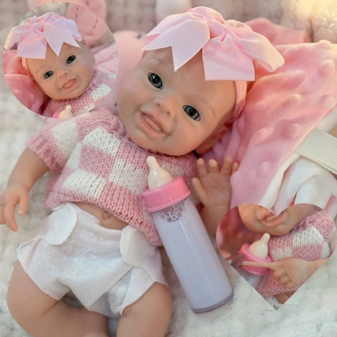 

26cm Cute Full Body Solid Silicone Bebe Reborn Girl With Sweater Outfits 3D Painted Skin Soft Touch Newborn Doll For Christmas