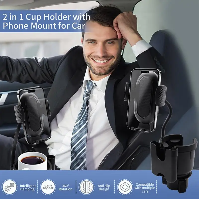 Cell Phone Cup Holder Car Mount Cell Phone Holder For Car 360rotate Car Holder Phone Mount Auto Cup Holder Extender Non-Shaking