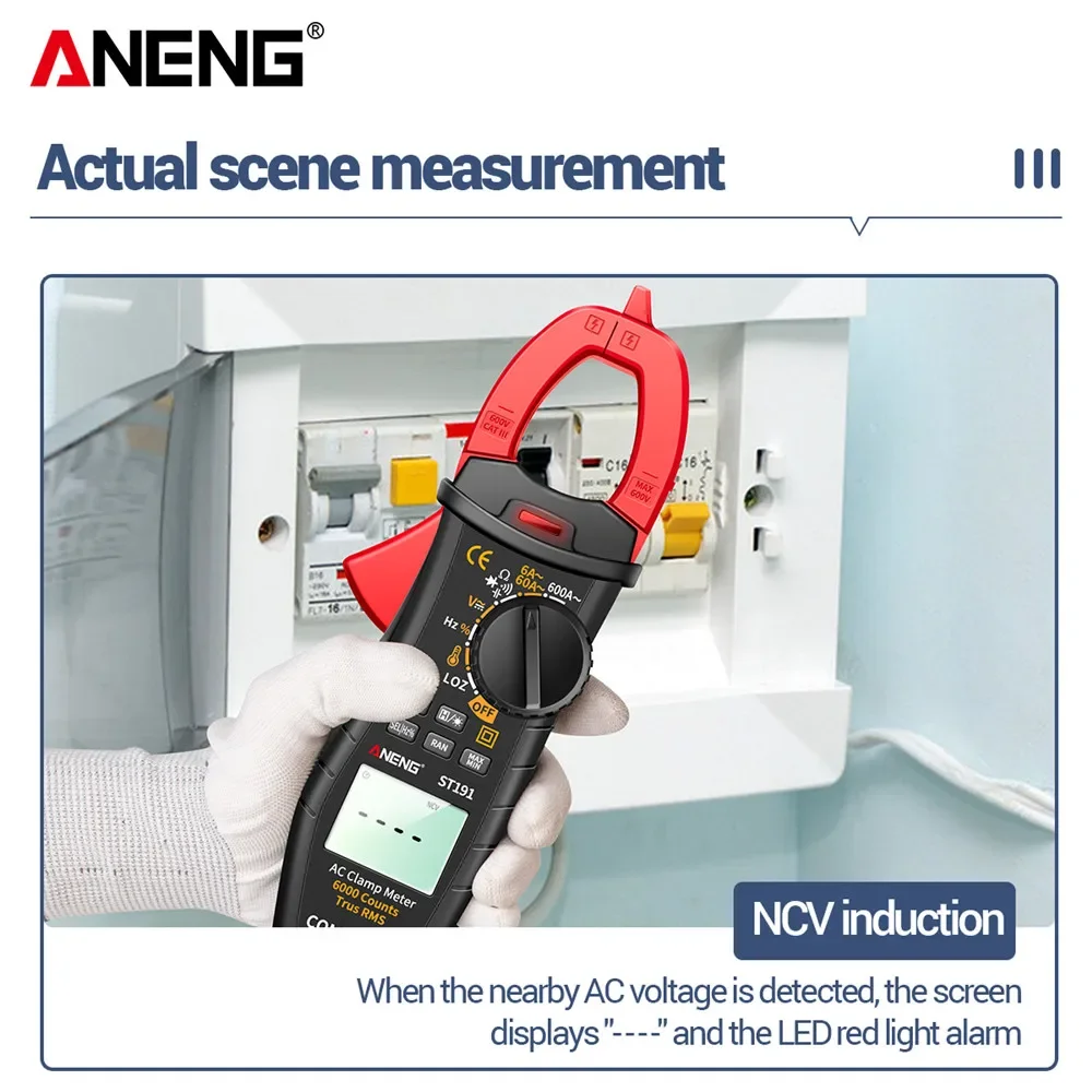 ANENG ST192 Digital Clamp Meters Multimeter 60A/600A Tester AC/DC Current 6000 Counts True RMS Capacitance NCV Ohm Hz Transistor