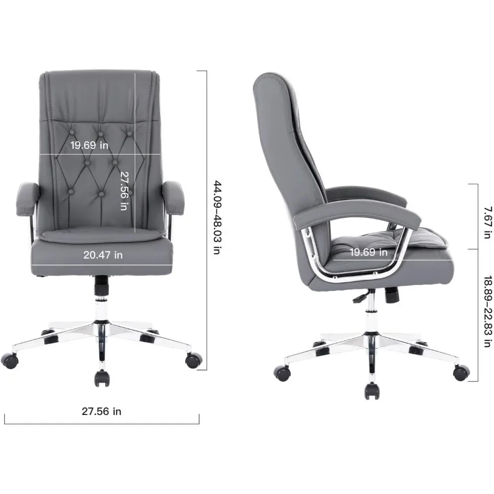 Kursi kantor eksekutif kulit dengan lengan dan roda, kursi komputer ergonomis punggung tinggi dapat disesuaikan kursi kantor putar tinggi