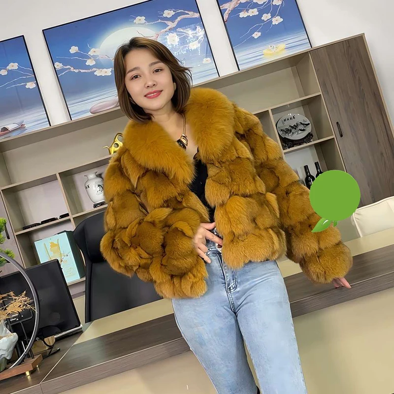 

Зимняя женская шуба из натурального лисьего меха с воротником из лисьего меха, теплая куртка из натурального лисьего меха, 100% натуральное меховое пальто для женщин, сохраняет тепло на открытом воздухе