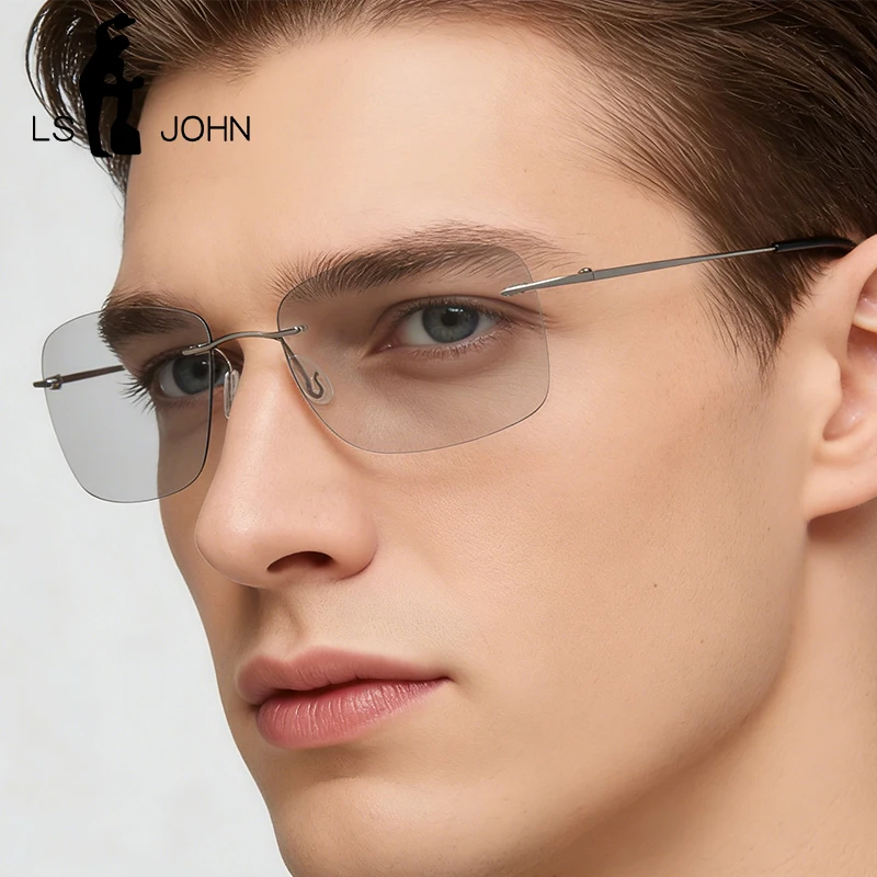 

Солнцезащитные очки LS JOHN без оправы, поляризационные, мужские, брендовые, титановые, фотохромные, ультралегкие, квадратные, для вождения, для езды, женские