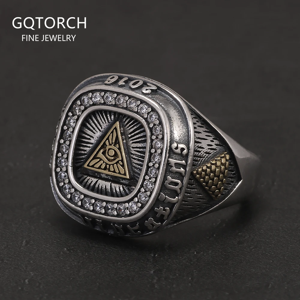 

Кольцо-печатка из стерлингового серебра 925 пробы в стиле ретро для мужчин, кольца с надписью «Все вид глаз», модные защитные украшения в стиле панк