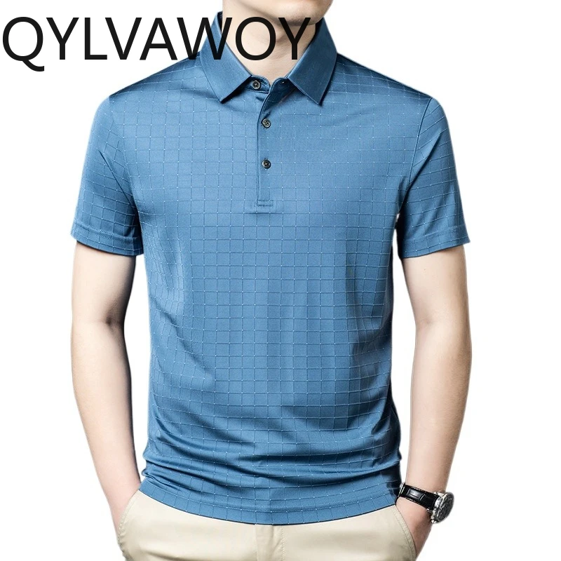

QYLVAWOY 100% шелковая рубашка-поло из тутового шелкопряда, летняя тонкая футболка для мужчин, мужская рубашка с коротким рукавом, рубашка с отложным воротником, деловая рубашка-поло для мужчин