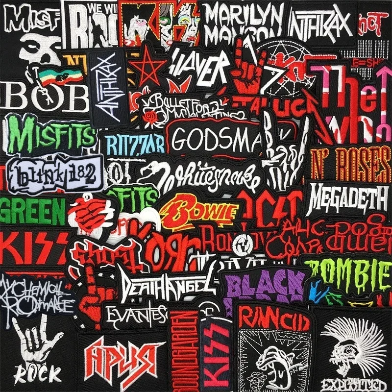 50PCS/Lot Punk Rock Music for Sew Ironing on Patches Letter Embroidery Patch for Clothing Band Appliques Sewing Jacket Jeans